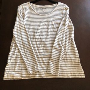 LOFT grey and white striped long sleeve tee